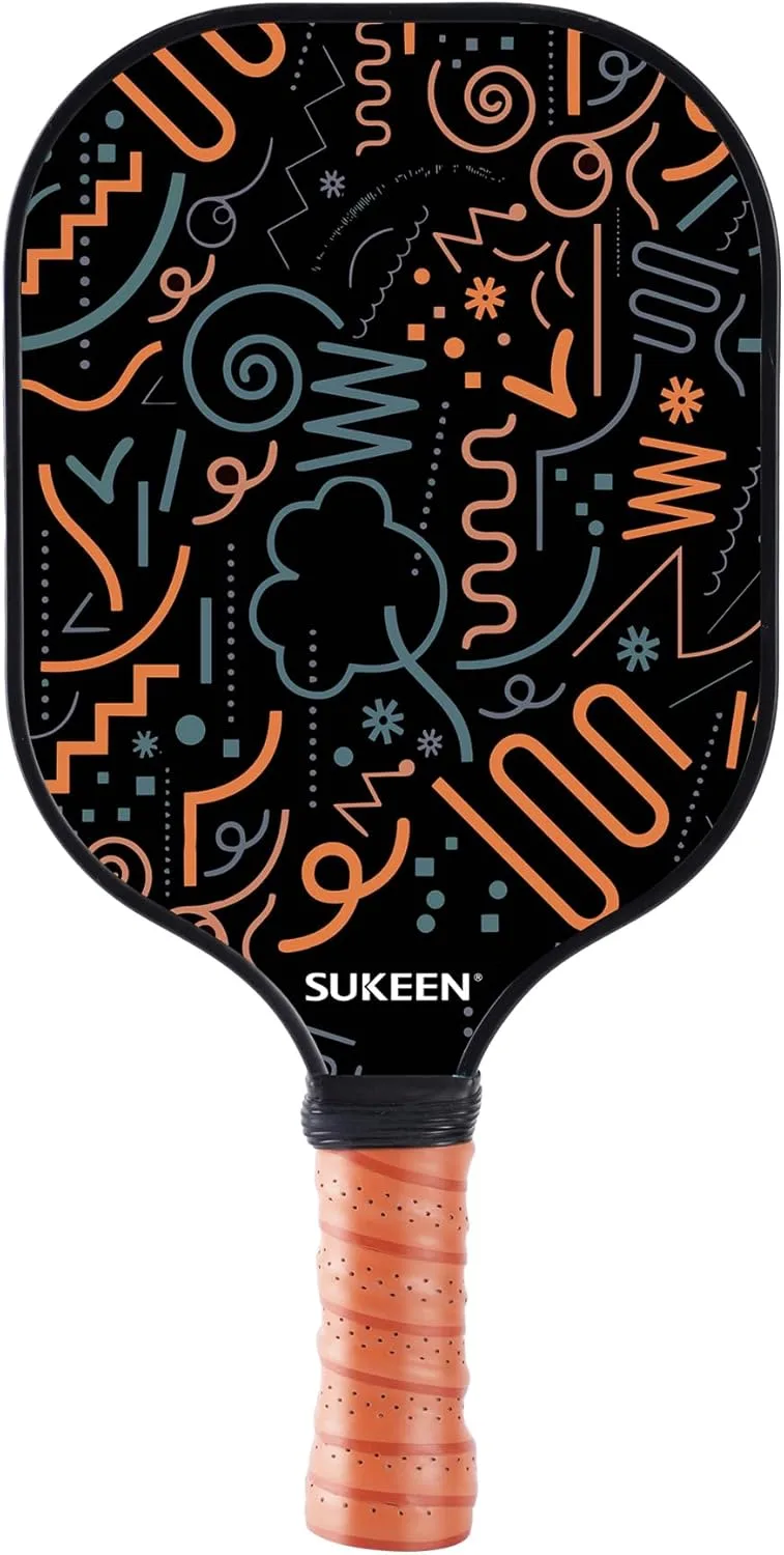 Close-up of the Sukeen Pickleball Paddle featuring a lightweight T700 carbon fiber face and a 16mm reinforced polypropylene honeycomb core, designed for advanced players.