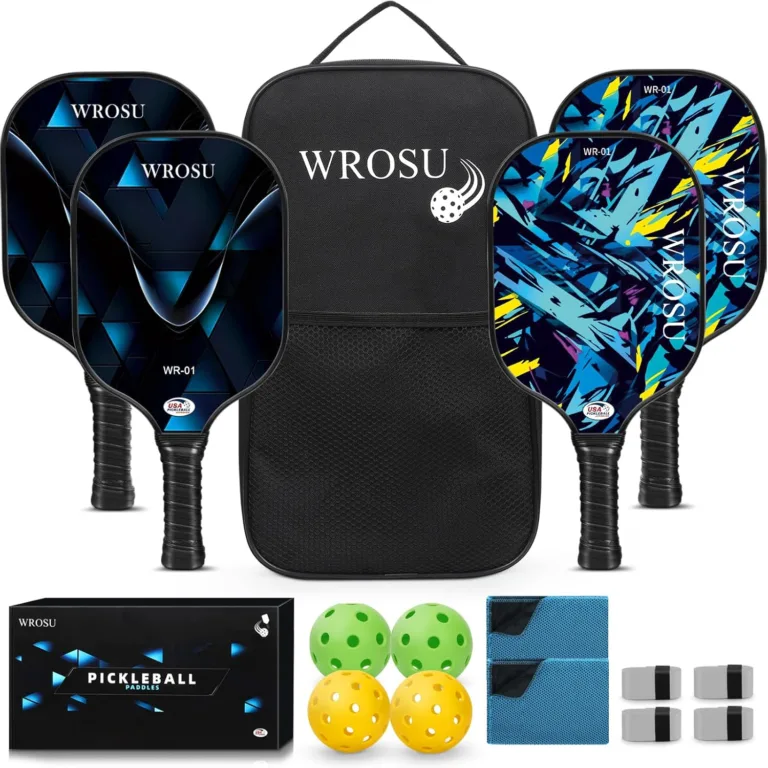 WROSU carbon fiber pickleball paddle with a wide hitting surface and edge guard
