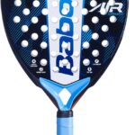 Front view of the Babolat Air Origin 2025 Padel Racket showing its aerodynamic design, lightweight frame, and modern blue-grey finish.